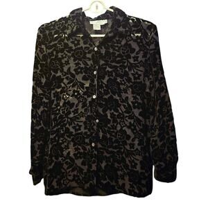 Vintage Suchada black velvet embossed floral button down shirt size small